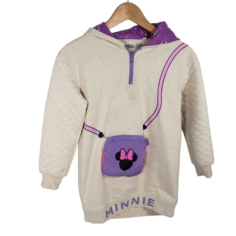 Minnie Mouse Girl's Pullover Hoodie Dress‎ with Bag, Disney Character 10/12